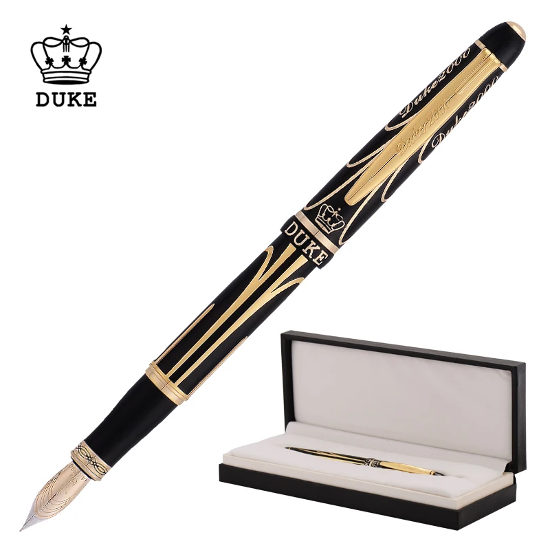 Duke Pioneer 14K/8K Gold Fountain Pen Advanced Chromed Beautiful Golden-Black Lines Fine Point 0.5mm & Gift Box for Collection
Duke Pioneer 14K/8K Gold Fountain Pen Advanced Chromed Beautiful Golden-Black Lines Fine Point 0.5mm & Gift Box for Collection