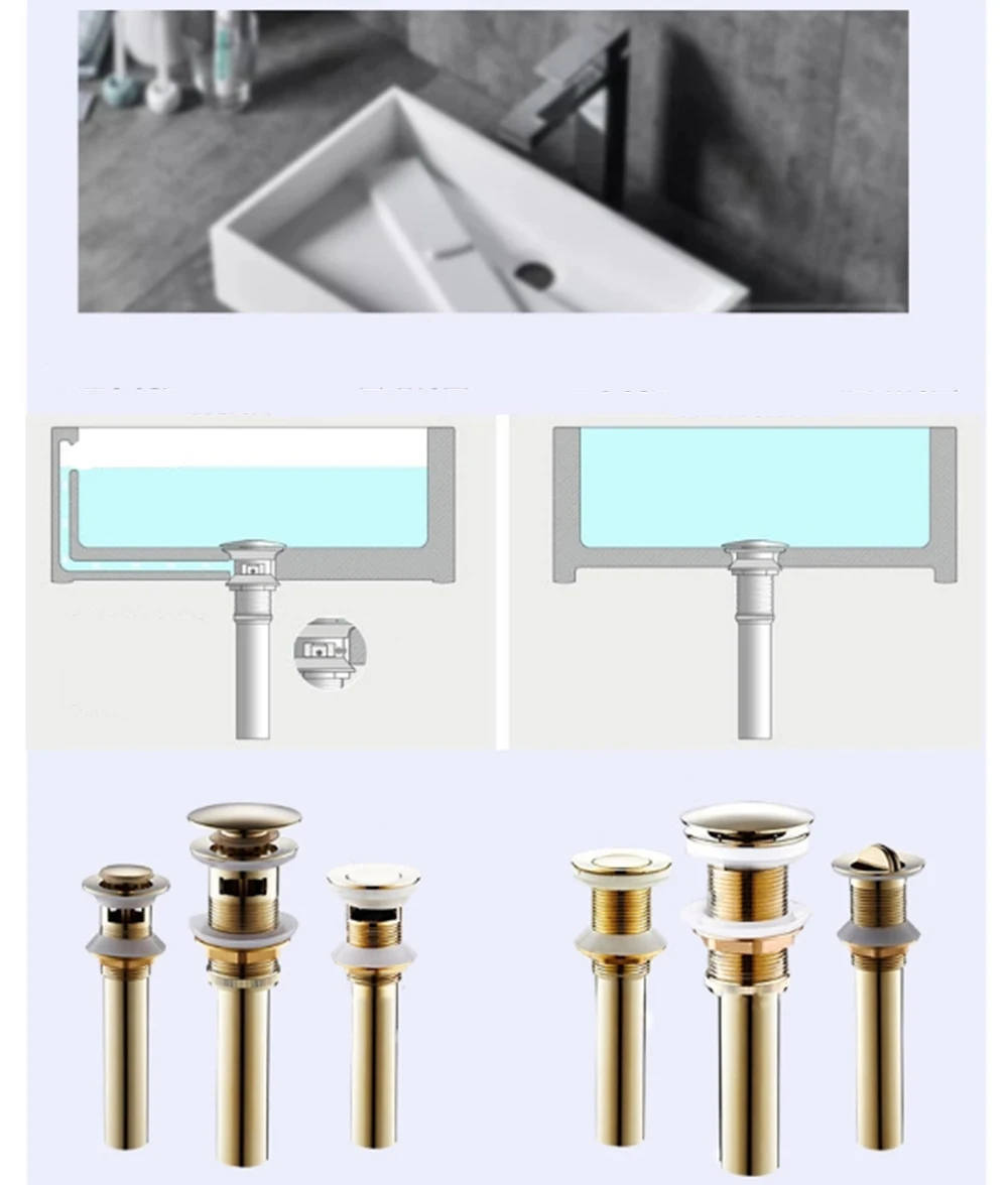 Generic Luxury Bathroom Basin Sink Pop Up Drain & Flip Up Drain Brwith