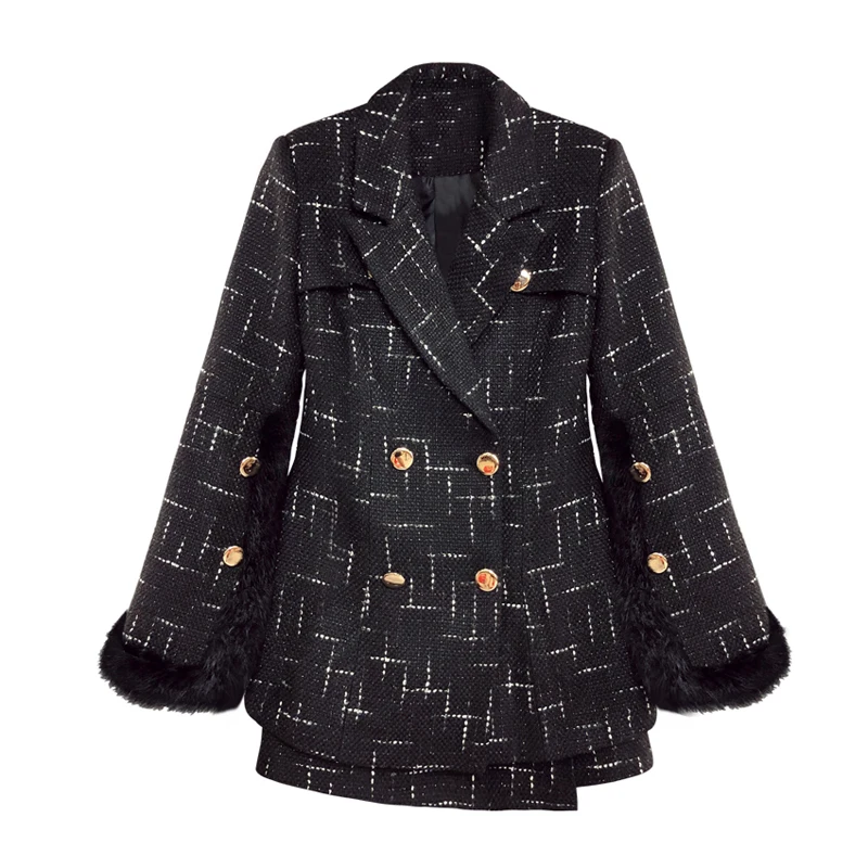 PERHAPS U women black tweed button fur blazer mini skirt zipper pencil 2 two pieces set suit elegant winter notch collar T0048
PERHAPS U women black tweed button fur blazer mini skirt zipper pencil 2 two pieces set suit elegant winter notch collar T0048