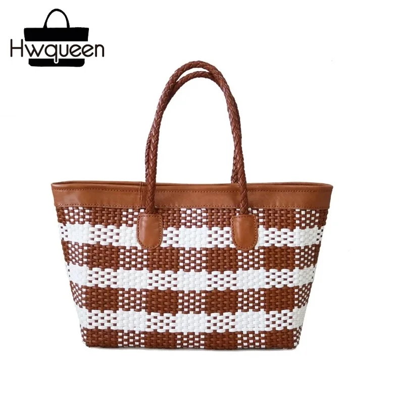 Vintage Checkered Designer Genuine Cow Leather Zipper Closure Lady Large Totes Female Knitted Handbag Top-handle Women Purse Bag 
Vintage Checkered Designer Genuine Cow Leather Zipper Closure Lady Large Totes Female Knitted Handbag Top-handle Women Purse Bag