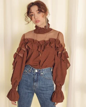 Chiffon Blusas Feminina Ver O Sweet Women's Blouse Lace Lantern Sleeve Blouses Polka Dot Camisa Elegant Top Female
Chiffon Blusas Feminina Ver O Sweet Women's Blouse Lace Lantern Sleeve Blouses Polka Dot Camisa Elegant Top Female