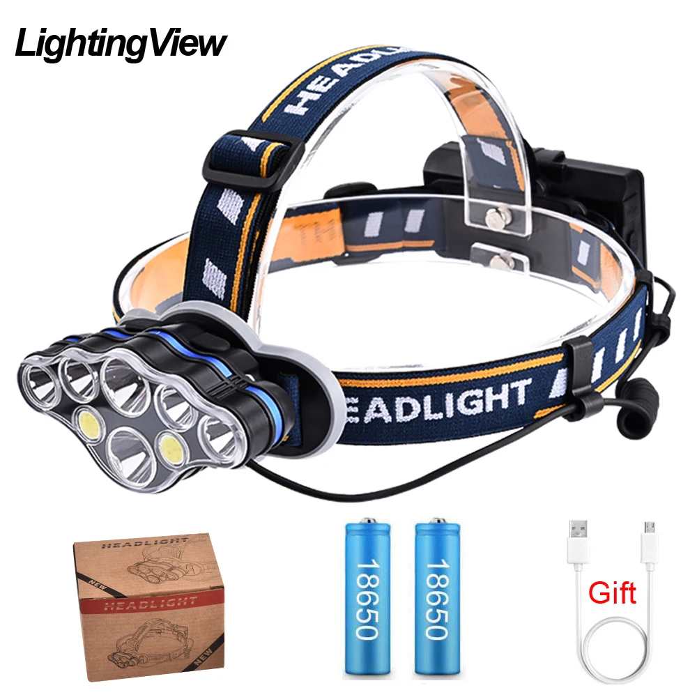Светодиодная фара Lightingview COB T6 5/6/7/8 светодиодная USB 18650 фонарь для кемпинга