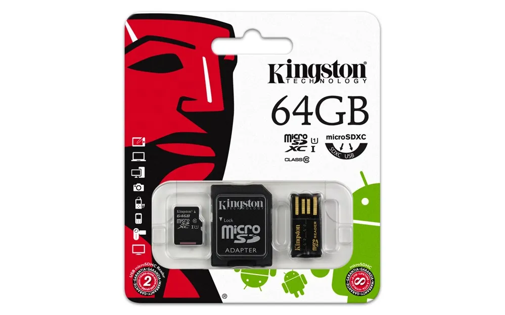 

Kingston Technology Mobility kit / Multi Kit 64GB, 64 GB, MicroSDXC, Class 10, UHS, Black