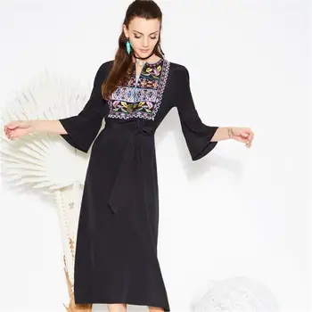 Women Dress 2018 High Quality Autumn Designer Runway V-Neck Flare Sleeve Embroidery Loose Sashes Casual Dresses NPD0845
Women Dress 2018 High Quality Autumn Designer Runway V-Neck Flare Sleeve Embroidery Loose Sashes Casual Dresses NPD0845