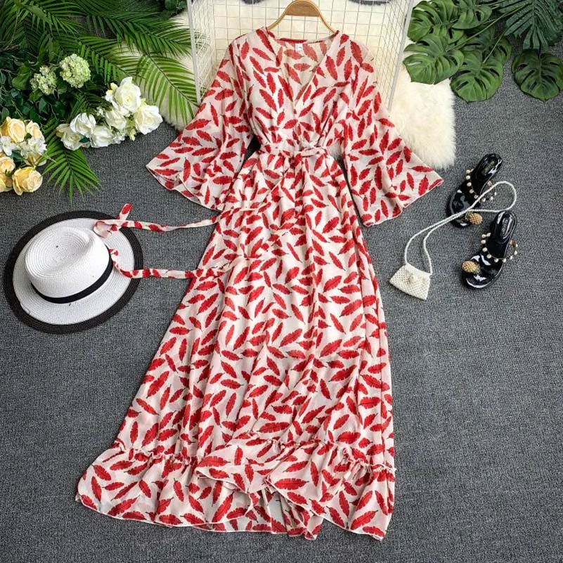 NiceMix Bohemian Summer Vacation Print Pattern Women Dress Elegant 2019 V Neck Flare Sleeve Long Dress Casual Sashes Chiffon Dre
NiceMix Bohemian Summer Vacation Print Pattern Women Dress Elegant 2019 V Neck Flare Sleeve Long Dress Casual Sashes Chiffon Dre