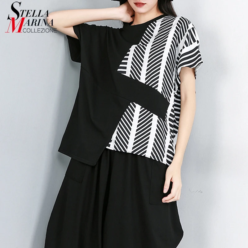 New 2019 Korean Style Women Summer Black Top Patchwork Design Striped T-shirt Batwings Sleeve Lady Unique Streetwear Tshirt J684
New 2019 Korean Style Women Summer Black Top Patchwork Design Striped T-shirt Batwings Sleeve Lady Unique Streetwear Tshirt J684