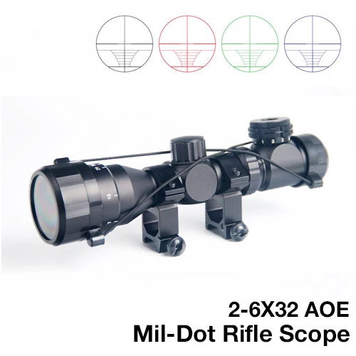 2-6x32 AOE Illuminated Scope Red Green Mil-dot Sight Rifle Scope 20mm Rail Mounts Airsoft Optical Scope for Hunting HT6-0024 
2-6x32 AOE Illuminated Scope Red Green Mil-dot Sight Rifle Scope 20mm Rail Mounts Airsoft Optical Scope for Hunting HT6-0024