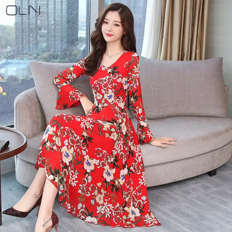 Vestidos dress OLN 2019 spring new chiffon long-sleeved V-neck red print base L-5XL Large plus size dress
Vestidos dress OLN 2019 spring new chiffon long-sleeved V-neck red print base L-5XL Large plus size dress