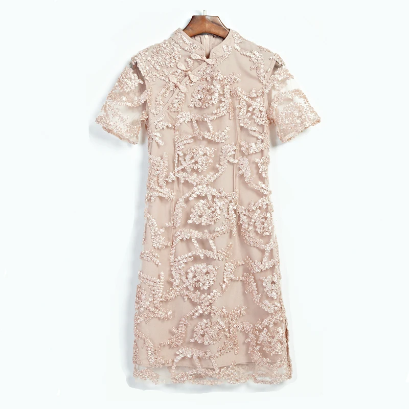 PERHAPS U khaki mandarin collar short sleeve knee length pencil cheongsam dress summer solid D0777
PERHAPS U khaki mandarin collar short sleeve knee length pencil cheongsam dress summer solid D0777