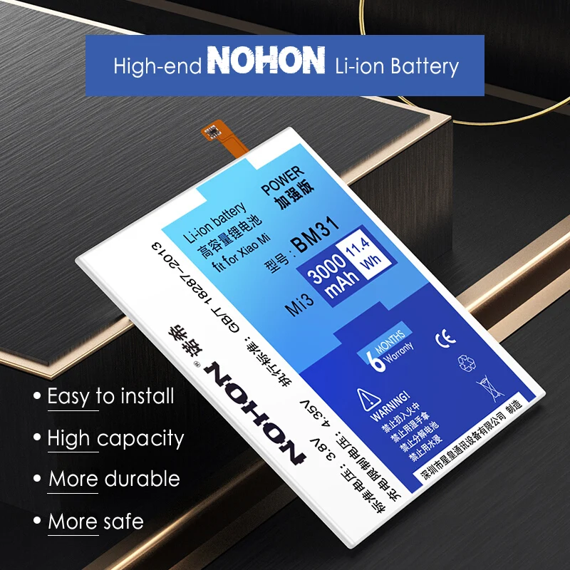 NOHON BM31 BM32 BM35 BM36 BM39 Battery For Xiaomi Mi3 Mi4 Mi4C Mi5S Mi6 Mi 3 4 6 4C 5S High Capacity Replacement Battery + Tools
NOHON BM31 BM32 BM35 BM36 BM39 Battery For Xiaomi Mi3 Mi4 Mi4C Mi5S Mi6 Mi 3 4 6 4C 5S High Capacity Replacement Battery + Tools