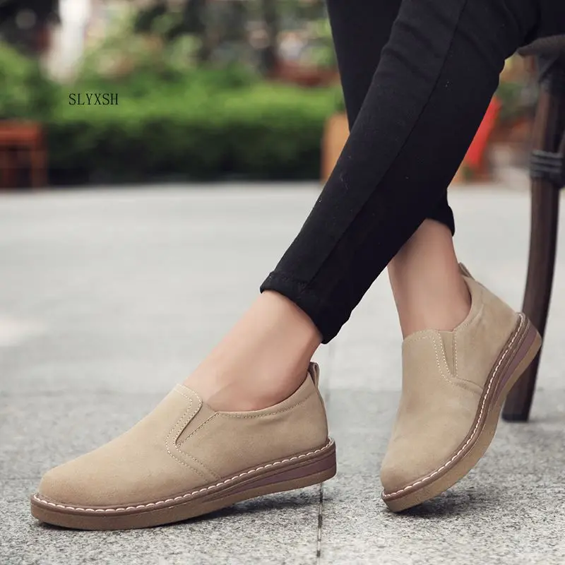 

SLYXSH 2019 Spring women flats sneakers shoes women slip on flat loafers suede leather shoes handmade boat shoes black oxfords