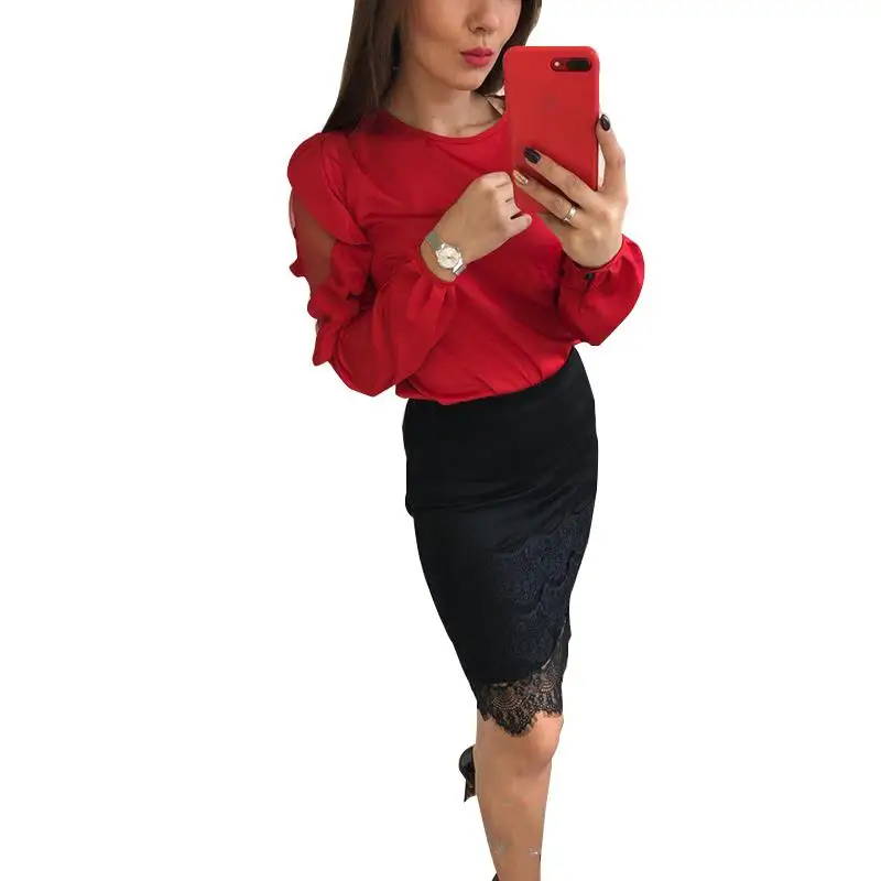 Women Ruffle Blouse Shirt O Neck Long Sleeves Solid Color Tops Elegant Ladies Office Shirts WS8267X
Women Ruffle Blouse Shirt O Neck Long Sleeves Solid Color Tops Elegant Ladies Office Shirts WS8267X