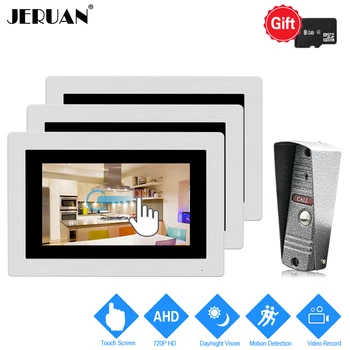 

JERUAN 1.0MP 720P AHD Motion Detection 7`` Touch Screen Video DoorPhone Intercom System 3 Record Monitors + HD IR Mini Camera