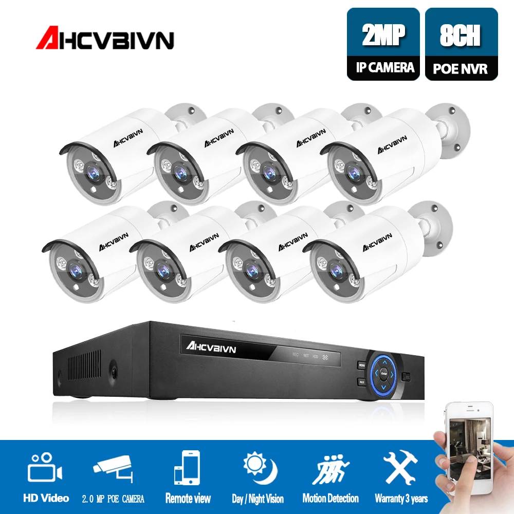 H.265 CCTV System POE NVR kit 8ch 2MP waterproof POE IP camera bullet Home Security camera system outdoor low lux onvif AHCVBIVN
H.265 CCTV System POE NVR kit 8ch 2MP waterproof POE IP camera bullet Home Security camera system outdoor low lux onvif AHCVBIVN