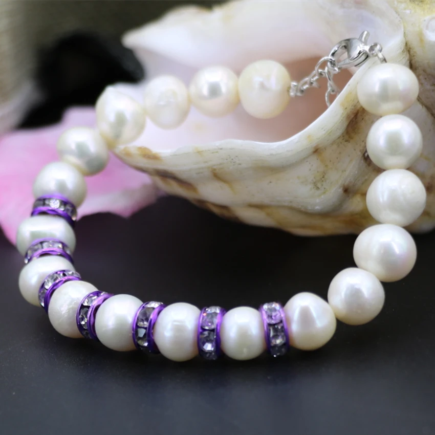 Wholesale price high grade natural white pearl nearround 9-10mm beads bracelet women purple crystal spacer jewelry 7.5inch B3087
Wholesale price high grade natural white pearl nearround 9-10mm beads bracelet women purple crystal spacer jewelry 7.5inch B3087