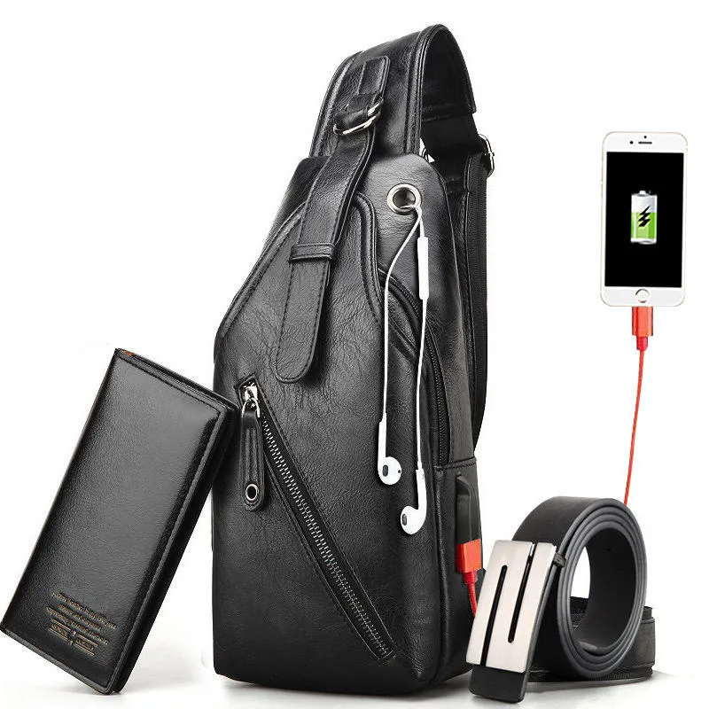 Men's chest bag / belt / wallet three-piece European and American men's leather bag with USB Messenger bag
Men's chest bag / belt / wallet three-piece European and American men's leather bag with USB Messenger bag