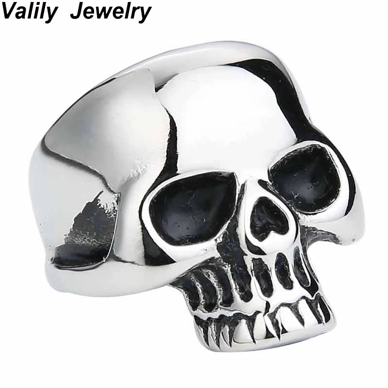 

EdgLifU Men's Skull Biker Ring Stainless Steel Jewelry Classic Punk Silver Black Gold Motor Biker Skull Ring Men Women