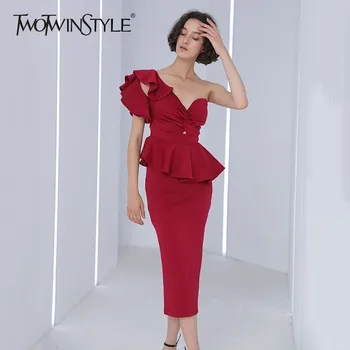 TWOTWINSTYLE Two Piece Sets Female Off Shoulder Strapless Ruffle Crop Tops High Waist Midi Skirt Womens Suits 2020 Elegant Style
TWOTWINSTYLE Two Piece Sets Female Off Shoulder Strapless Ruffle Crop Tops High Waist Midi Skirt Womens Suits 2020 Elegant Style
