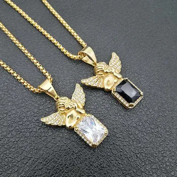 Hip Hop Rhinestones Bling Iced Out Gold Color Stainless Steel Square Cubic zirconia Angel Pendants Necklace for Men Jewelry
Hip Hop Rhinestones Bling Iced Out Gold Color Stainless Steel Square Cubic zirconia Angel Pendants Necklace for Men Jewelry