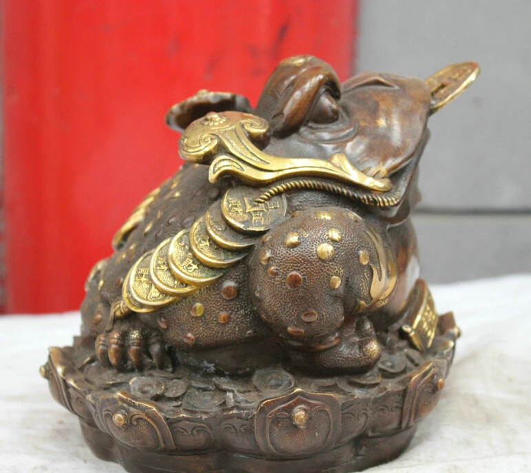 Chinese China Folk Culture Handmade Old Brass Bronze Statue Treasure Toad Statue