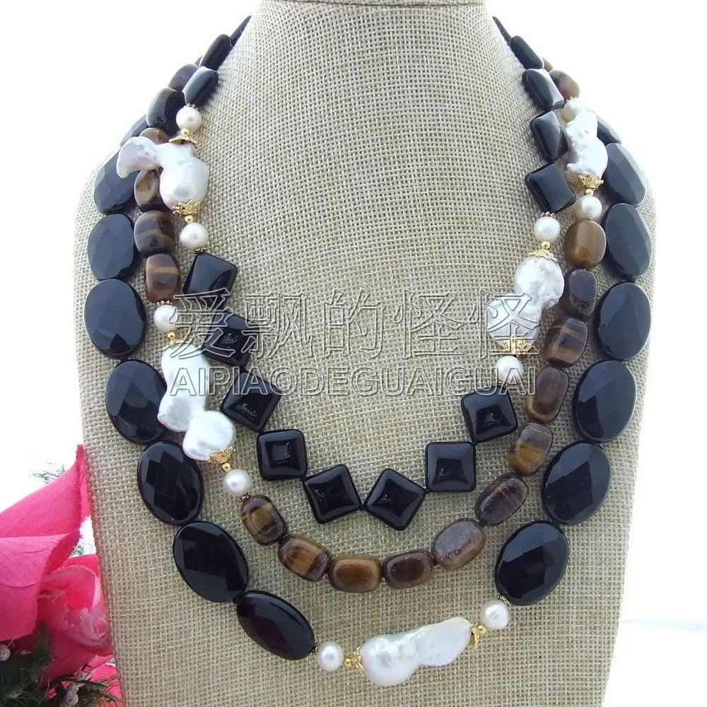 N113008 19" 3 Strands White Keshi Pearl Tiger's-Eye Onyx Necklace
N113008 19" 3 Strands White Keshi Pearl Tiger's-Eye Onyx Necklace