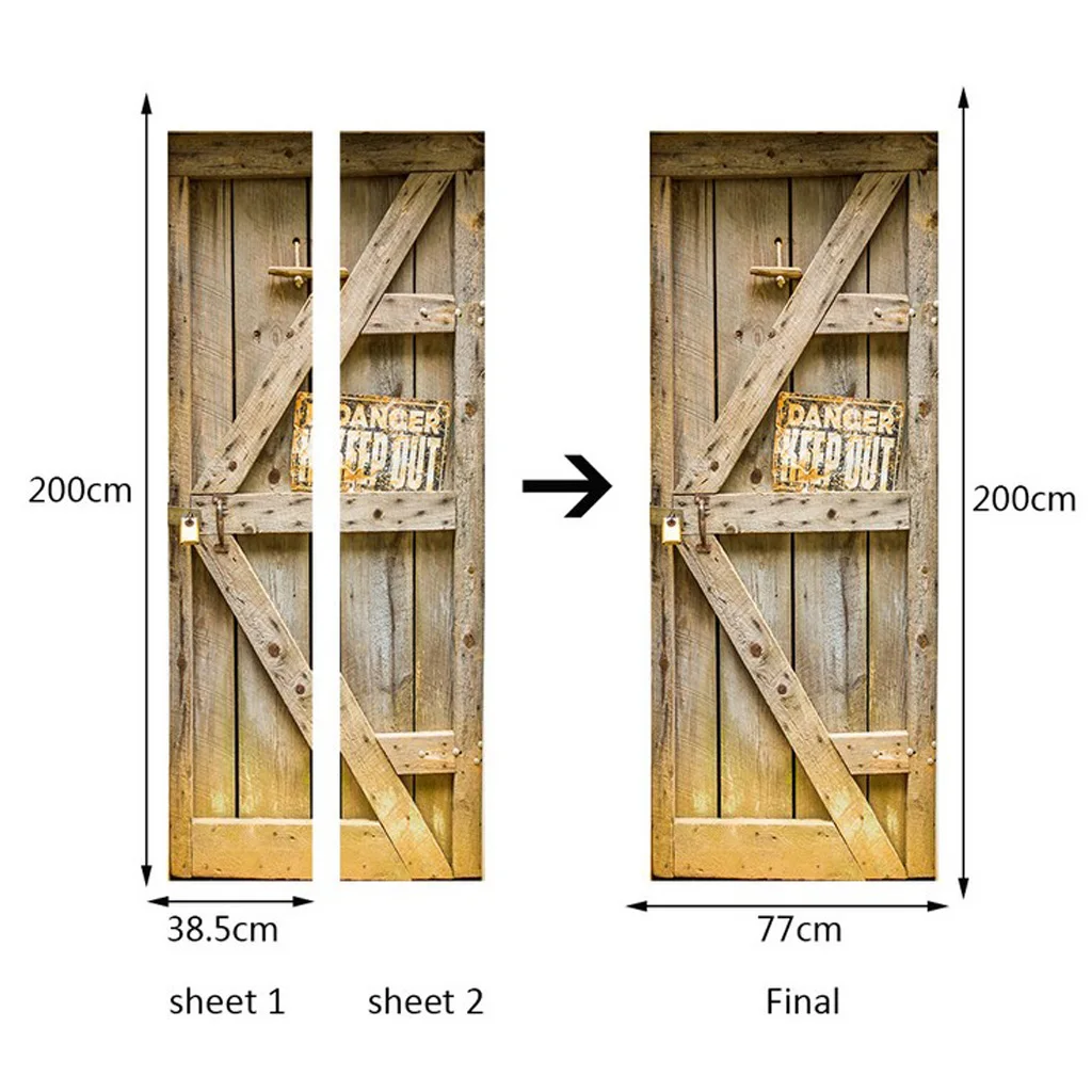 2pcs 3D Self Adhesive Door Wall Fridge Sticker Wrap Mural Wooden Door