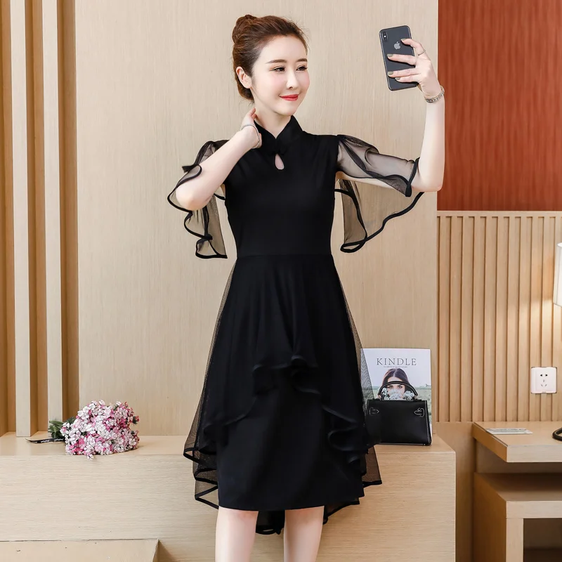 Fashion Plus Size Dress Vintage Panelled Mesh Dresses Mandarin Collar Short Sleeve Dress New Summer Women Dresses M-4XL Z2055
Fashion Plus Size Dress Vintage Panelled Mesh Dresses Mandarin Collar Short Sleeve Dress New Summer Women Dresses M-4XL Z2055