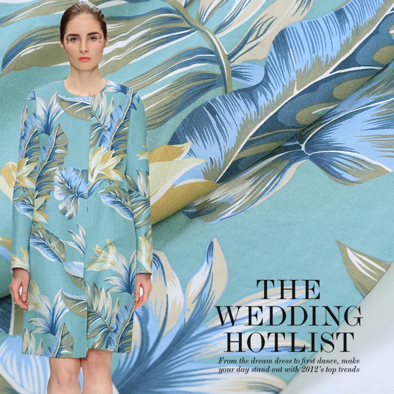 114CM Wide 32MM Banana Leaves Print Green Blue Heavy Silk Fabric for Spring Autumn Dress Shirt Clothes Jacket B030
114CM Wide 32MM Banana Leaves Print Green Blue Heavy Silk Fabric for Spring Autumn Dress Shirt Clothes Jacket B030