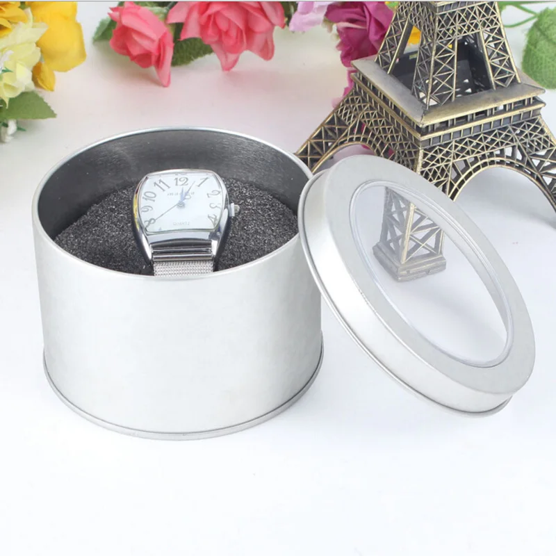 Wholsael Price High Quality Fashion Silver Metal Watch Box With Sponge Groove Round Watch Box Gift Packaging Boxes For Watch 
Wholsael Price High Quality Fashion Silver Metal Watch Box With Sponge Groove Round Watch Box Gift Packaging Boxes For Watch