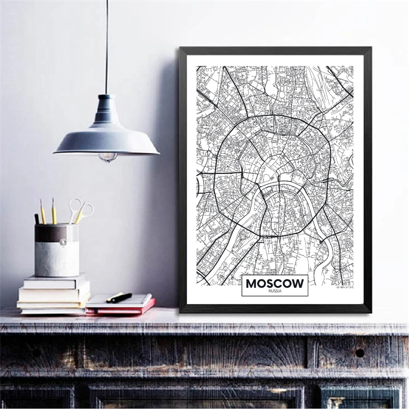 Moscow Map Canvas Painting Home Decor