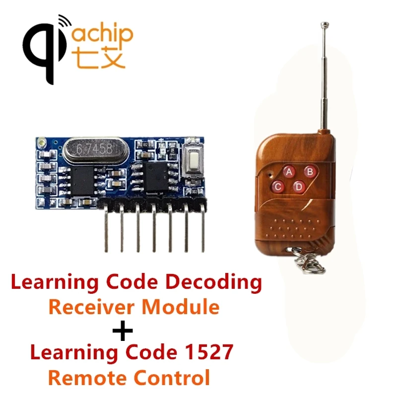 QIACHIP 433 Mhz Remote Control & 433.92Mhz Wireless Receiver Learning Code 1527 Decoding Module 4CH output With Button | Электроника