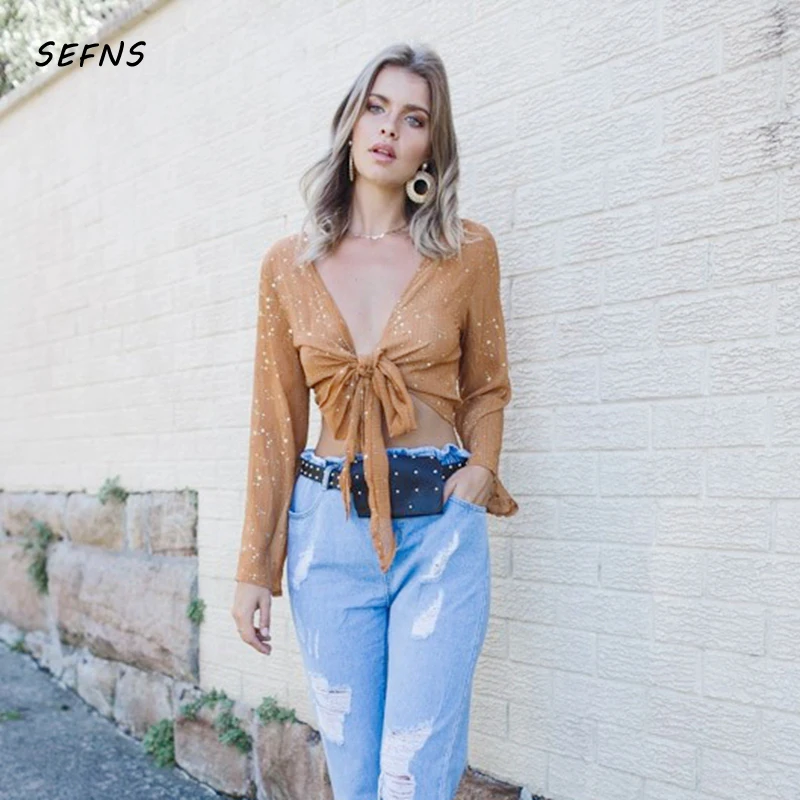 SEFNS Womens Tops and Blouses Star Deep V Neck Shirts Elegant Long Sleeve Bow Tops Summer Beach Women Streetwear Shirt
SEFNS Womens Tops and Blouses Star Deep V Neck Shirts Elegant Long Sleeve Bow Tops Summer Beach Women Streetwear Shirt