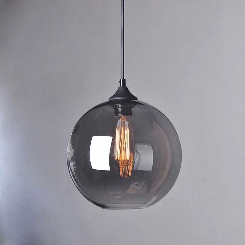 American Style Glass Ball Pendant Lamp Smoke Glass Hanging Lights Lamp Retro Design Pendant Lights For Restaurant Bar (5)