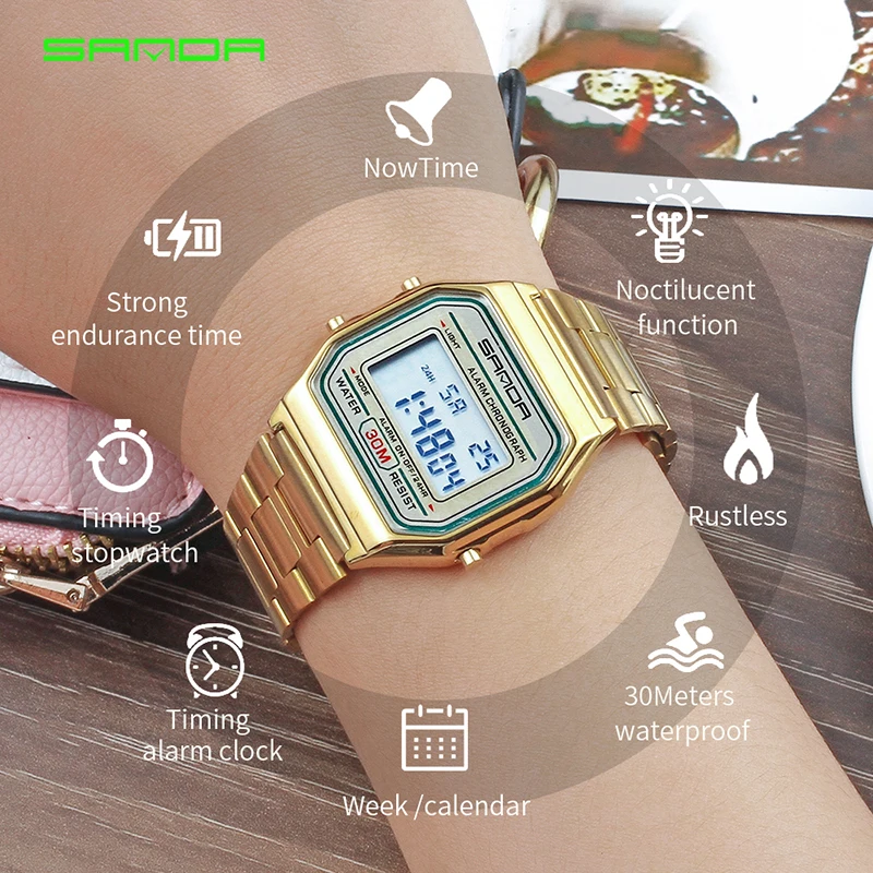 2019 SANDA Sport men's Watches Women Luxury Golden LED Electronic Digital Watch Waterproof Ladies Clock Female Reloj Mujer
2019 SANDA Sport men's Watches Women Luxury Golden LED Electronic Digital Watch Waterproof Ladies Clock Female Reloj Mujer