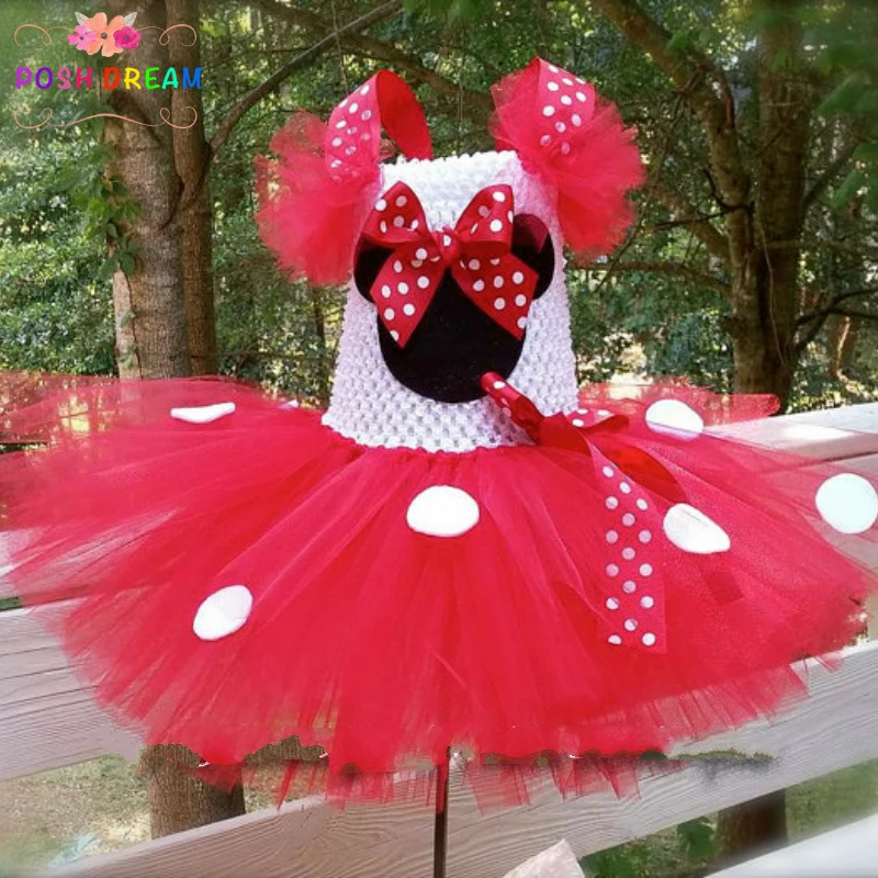 

POSH DREAM Red Minnie Cartoon Kids Girl Clothes Cute Red Mickey Minnie Cospay Dress Birthday Smash Cake Tutu Dress for Girl