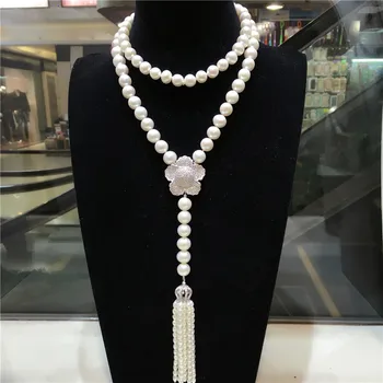 Hand knotted long natural 8-9mm white freshwater pearl necklace tassel sweater chain 80+16cm fashion jewelry
Hand knotted long natural 8-9mm white freshwater pearl necklace tassel sweater chain 80+16cm fashion jewelry