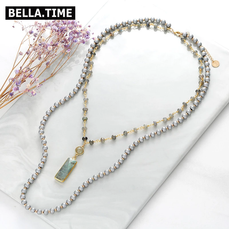2 Layers Boho Sweater Chain Necklaces For Women Gray Wood Beads Copper Wire Wrap Crystal Square Stone Pendant Necklaces NKS193
2 Layers Boho Sweater Chain Necklaces For Women Gray Wood Beads Copper Wire Wrap Crystal Square Stone Pendant Necklaces NKS193
