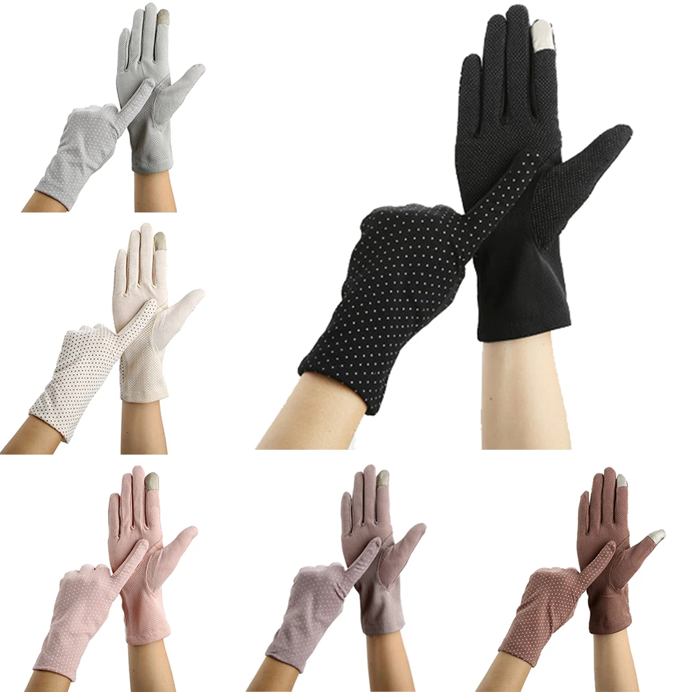 

KLV Women Fashion Summer Drive Sun Protection Wrist Gloves&Mittens Dot Elastic Gloves Female Elegant Breathable Sunscreen Gloves