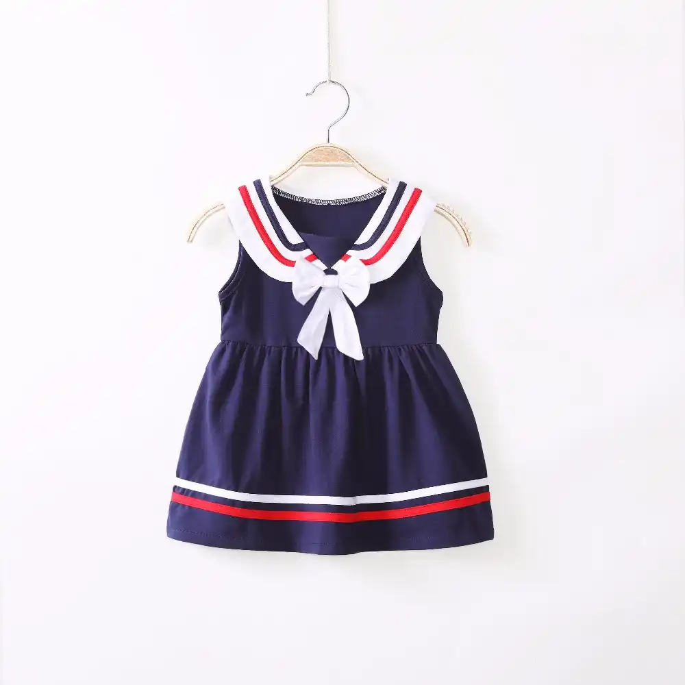 Dark Blue White Bow Dress