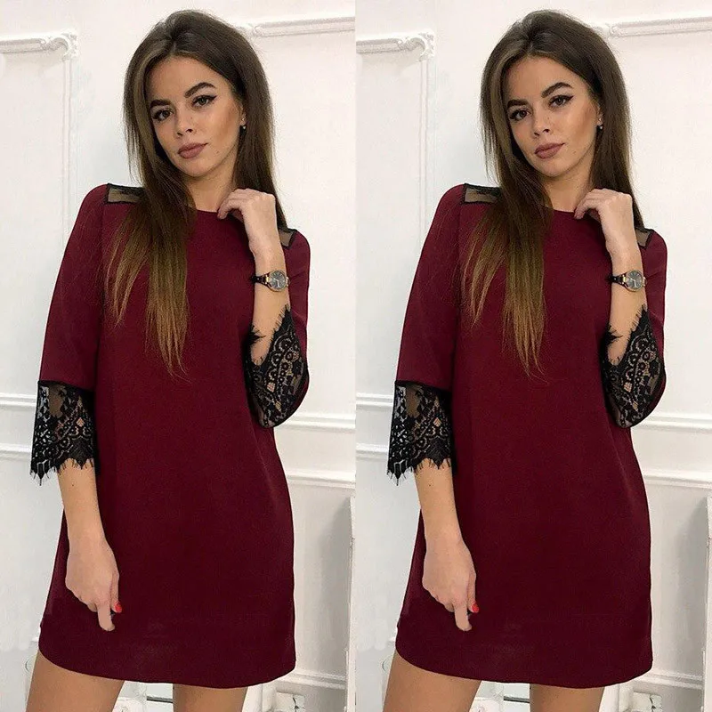 Women's O-Neck Loose Straight Dress 3/4 Sleeve Fashion Lace Stitching Casual Dress 2019 Spring Autumn Party Club Mini Dresses
Women's O-Neck Loose Straight Dress 3/4 Sleeve Fashion Lace Stitching Casual Dress 2019 Spring Autumn Party Club Mini Dresses