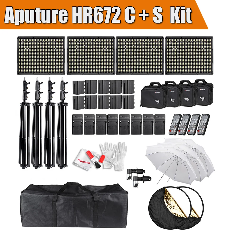 Aputure HR672 Series Kit 3Pcs HR672S & 1Pc HR672C Dimmeable 672 Pcs Led Video Light Panel CRI 95+ with Battery Accessories Kit
Aputure HR672 Series Kit 3Pcs HR672S & 1Pc HR672C Dimmeable 672 Pcs Led Video Light Panel CRI 95+ with Battery Accessories Kit