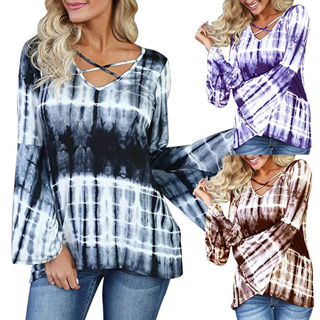 New Arrived Casual Print Full Women's Fashion Criss Cross V Neck Long Bell Flare Sleeve Tie Dye Shirt Top camisas mujer tumblr#C
New Arrived Casual Print Full Women's Fashion Criss Cross V Neck Long Bell Flare Sleeve Tie Dye Shirt Top camisas mujer tumblr#C