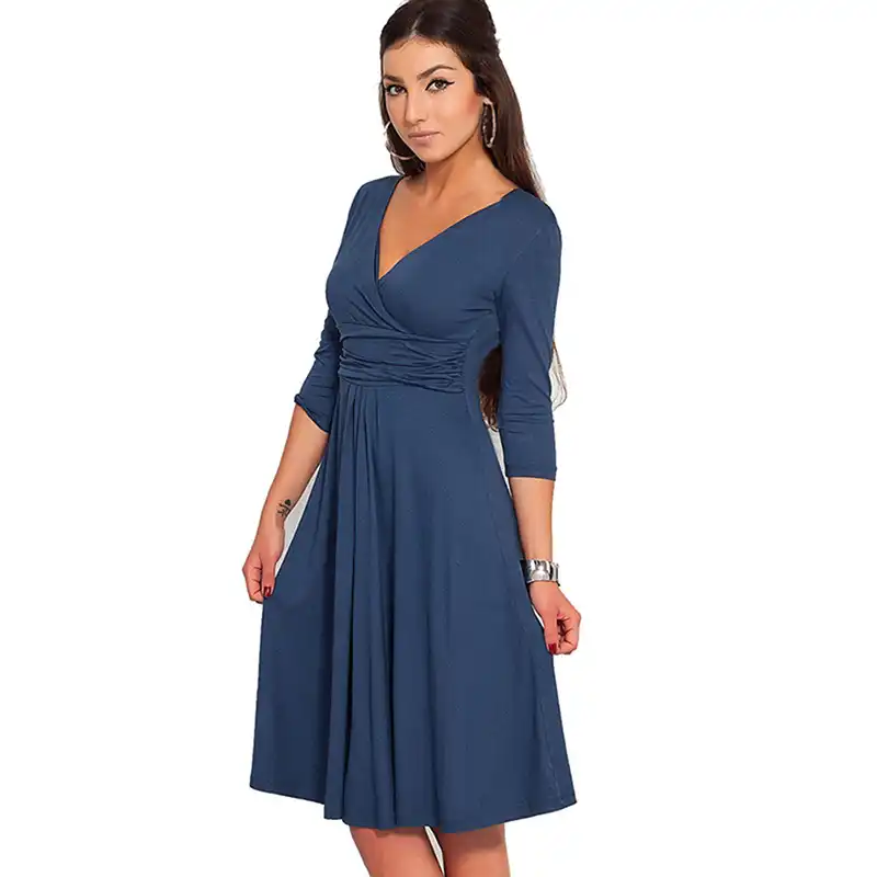 v neck three quarter sleeve dress
