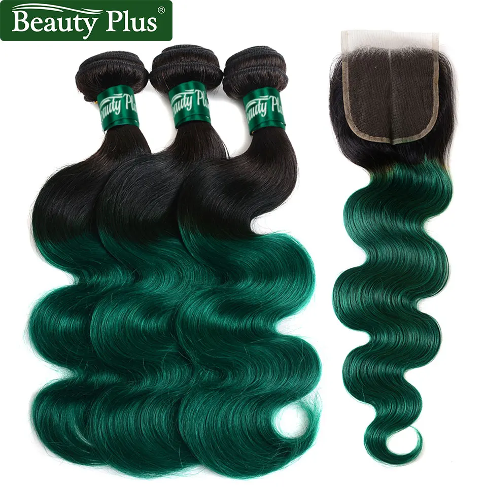 Beauty Plus Two Tones Ombre Human Hair 4 Bundles With Closure 1b