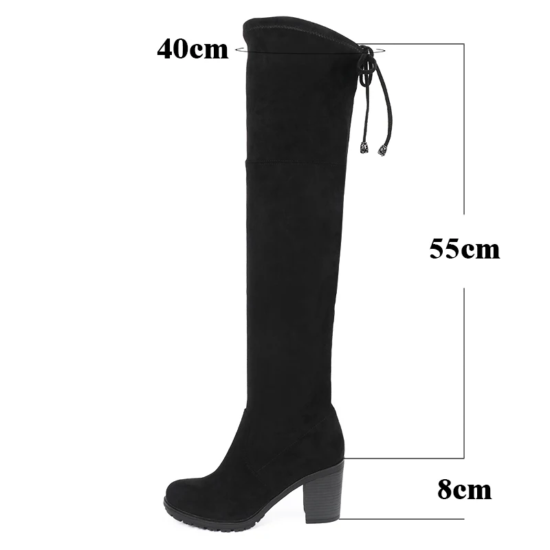 AIMEIGAO Faux Suede Over The Knee Boots High Heels Thigh high Women Boots Comfort Square Heels Plus Size Platform Woman Shoes