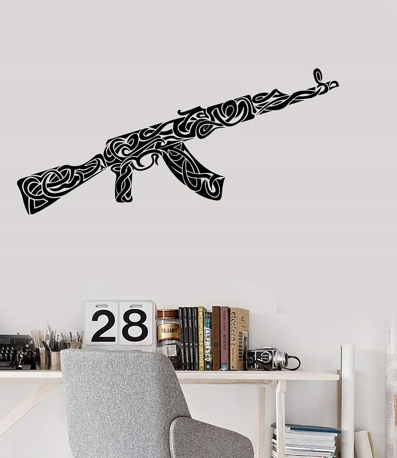 Vinyl wall decal weapon war military Ak-47 pattern decorative sticker, underground party gangster, room wall decoration QC06
Vinyl wall decal weapon war military Ak-47 pattern decorative sticker, underground party gangster, room wall decoration QC06