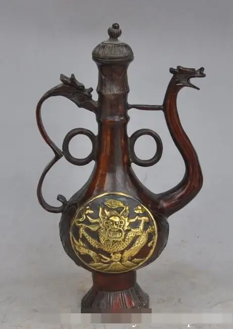 S03614 9" Marked Chinese bronze copper gilt dragon beast statue Wine Tea Pot Flagon (B0413)
S03614 9" Marked Chinese bronze copper gilt dragon beast statue Wine Tea Pot Flagon (B0413)