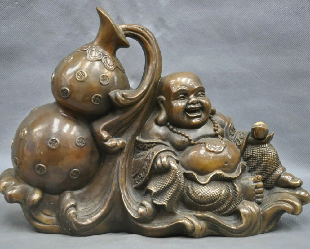 13'' China Buddhism Happy Maitreya Buddha gourd hand Hold ingot luck Statue 
13'' China Buddhism Happy Maitreya Buddha gourd hand Hold ingot luck Statue