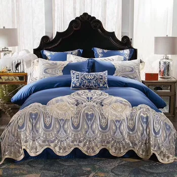 Blue white Pink Luxury Courtly Romantic Lace Embroidery Egyptian cotton Bedding Set Duvet cover Bed sheet Bed Linen Pillowcases
Blue white Pink Luxury Courtly Romantic Lace Embroidery Egyptian cotton Bedding Set Duvet cover Bed sheet Bed Linen Pillowcases