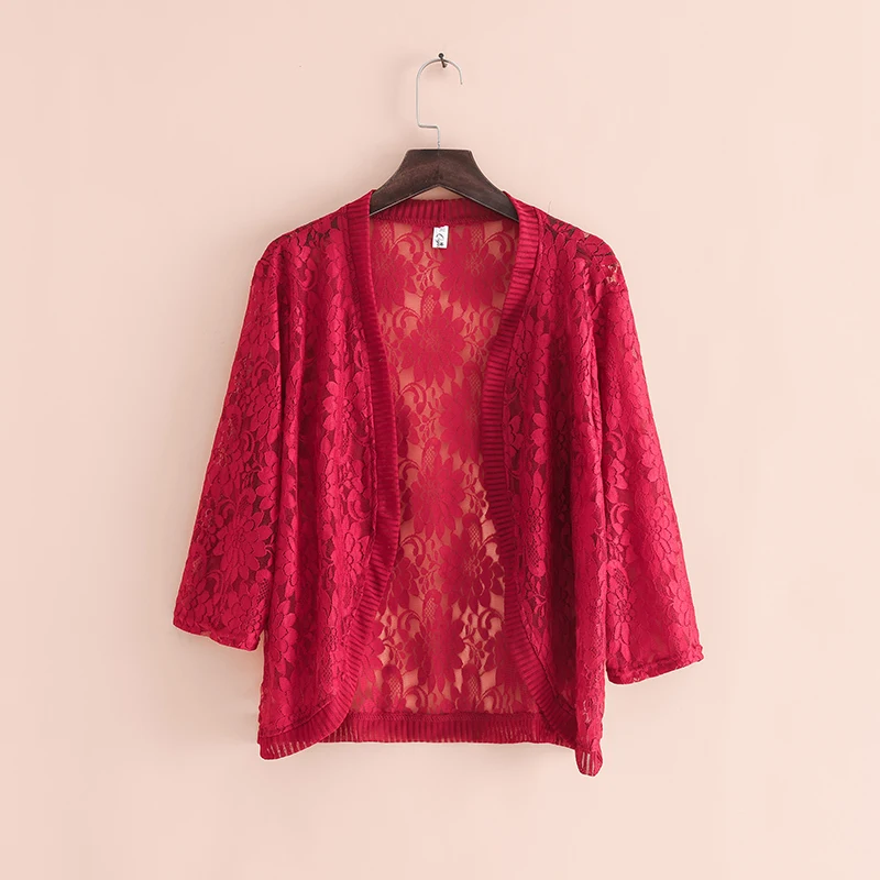Lace Femme Cardigan Black Red White Pink Slim Big Size Three Quarter Sleeve Shawl 6xl Slim Feminina Coat Hollow Solid Flower TOP
Lace Femme Cardigan Black Red White Pink Slim Big Size Three Quarter Sleeve Shawl 6xl Slim Feminina Coat Hollow Solid Flower TOP